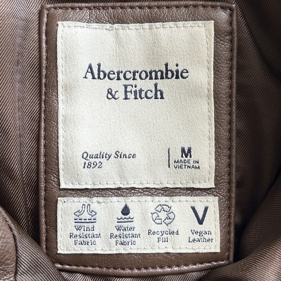 Abercrombie & Fitch Oversized Vegan Leather Brown Quilted Puffer Jacket Medium - Picture 7 of 13